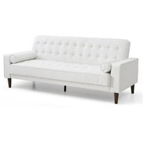 Maklaine Contemporary Faux Leather Sleeper Sofa in White Finish