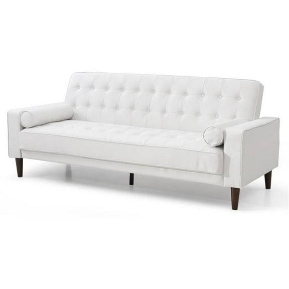 Maklaine Contemporary Faux Leather Sleeper Sofa in White Finish