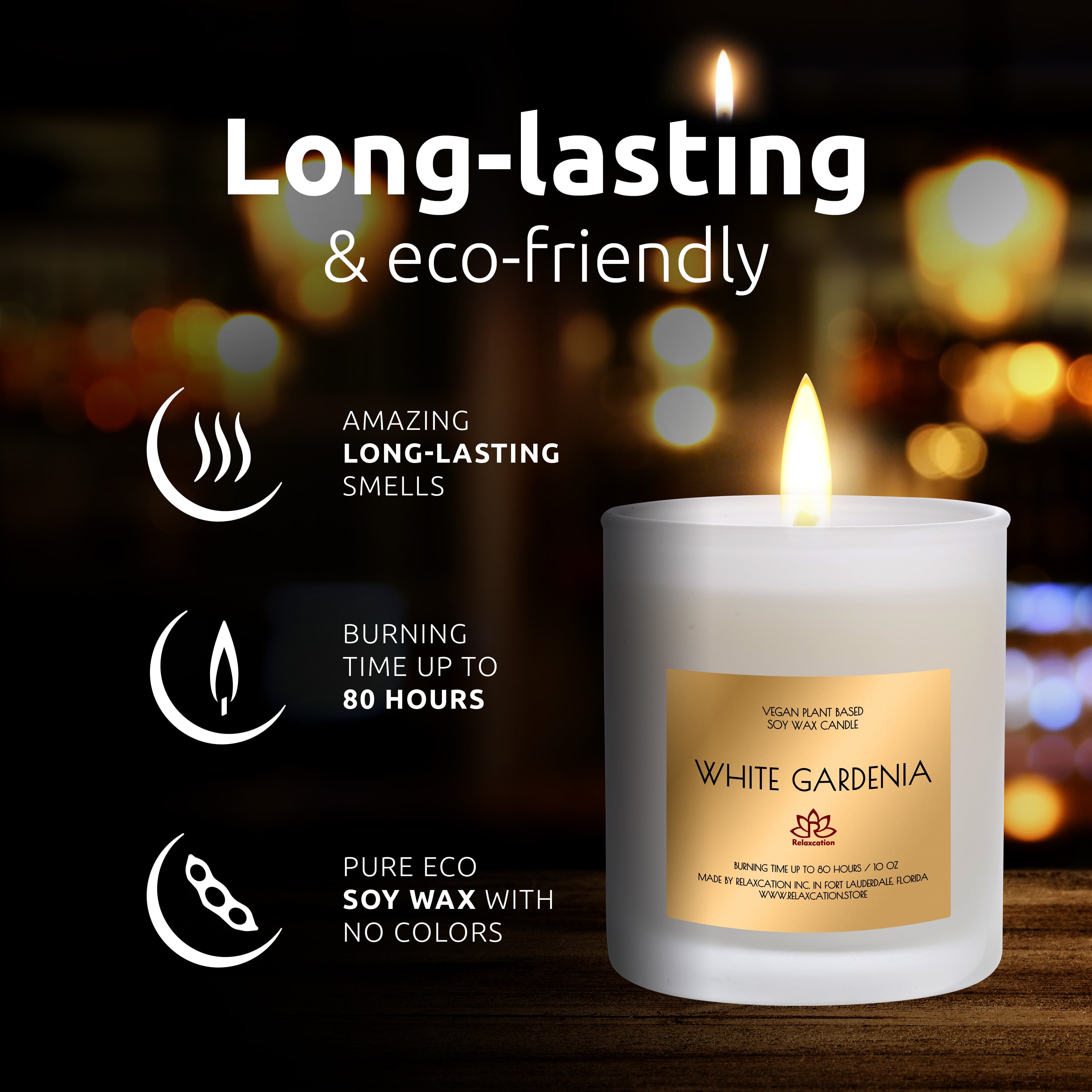 Soy Wax Candle in Glass Jar White Gardenia Clean Burn up to 80 Hours Handmade in USA Natural and Safe by Relaxcation 10 oz