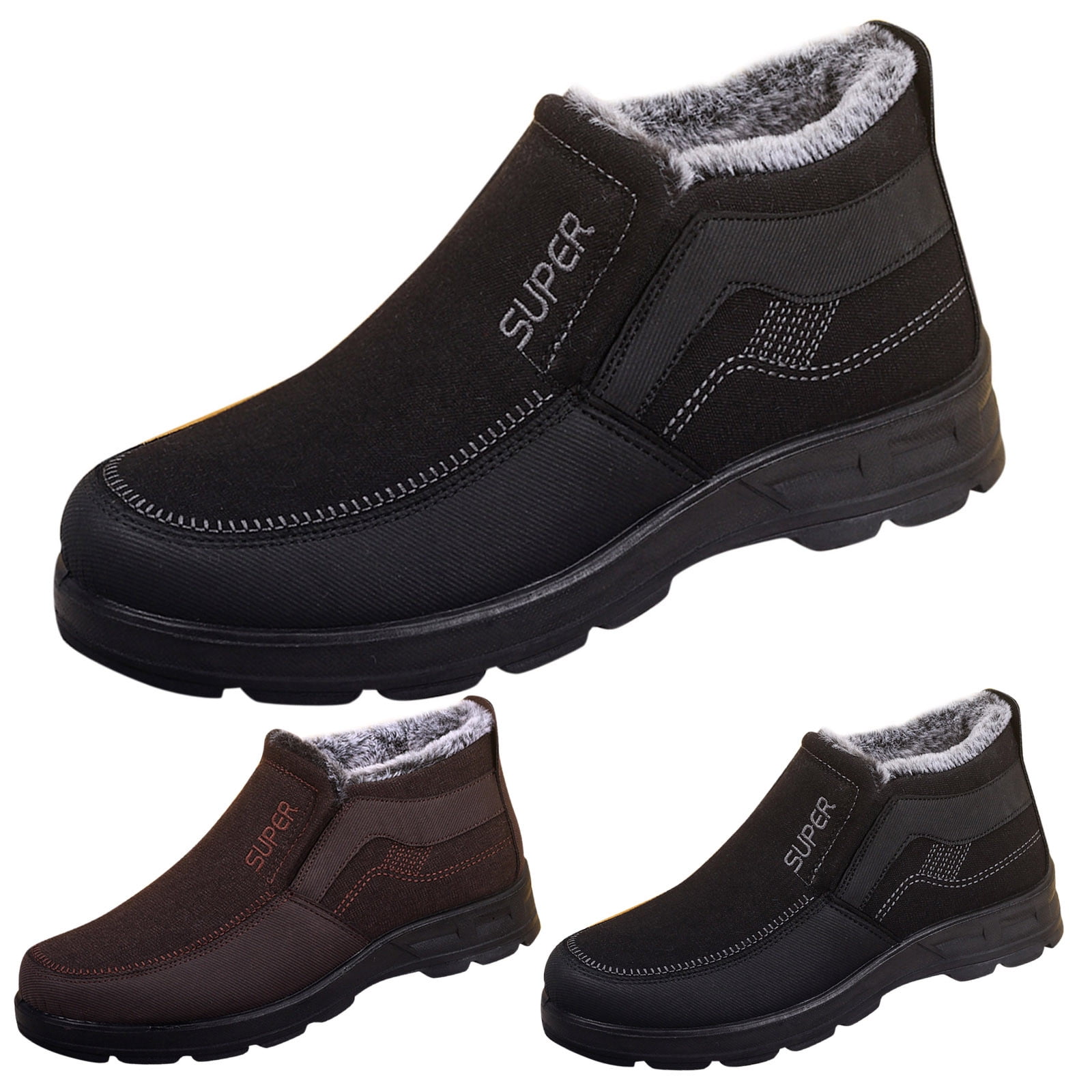 Chenyee Men's Winter Slip On Warm Ankle Boots Outdoor Water-proof Non Slip Fleece Lined Hiking Shoes