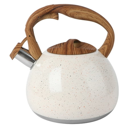 

1Pc 2.8L Antique Stainless Steel Wooden Handle Flat Bottom Whistling Kettle Boiling Tea Kettle (White The Outer Packing for 3L)