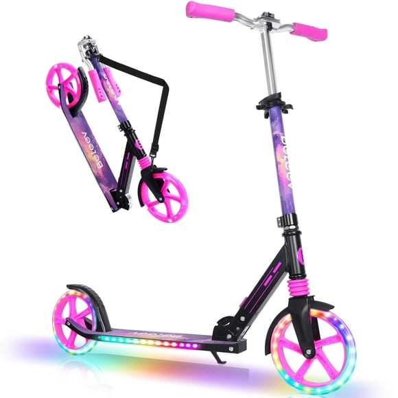 BELEEV V5 Plus Scooters for Kids Ages 6+, Teens with Light-Up Wheels & Deck, 2 Wheel Folding Lightweight Sport Scooter with 4 Adjustable Height, 8-in