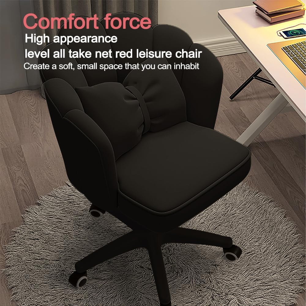 WXJHL Office Chair Cute Petal Desk Chair, Modern Fabric Home Butterfly Chairs Height Adjustable Chair Makeup Chairs Computer Chairs（Black）
