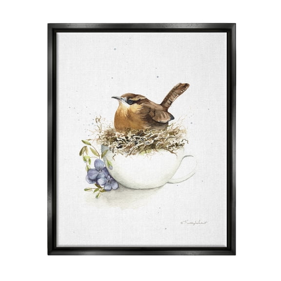 Stupell Industries Bird Nest in Teacup Animals & Insects Painting Black Floater Framed Art Print Wall Art, 17 x 21
