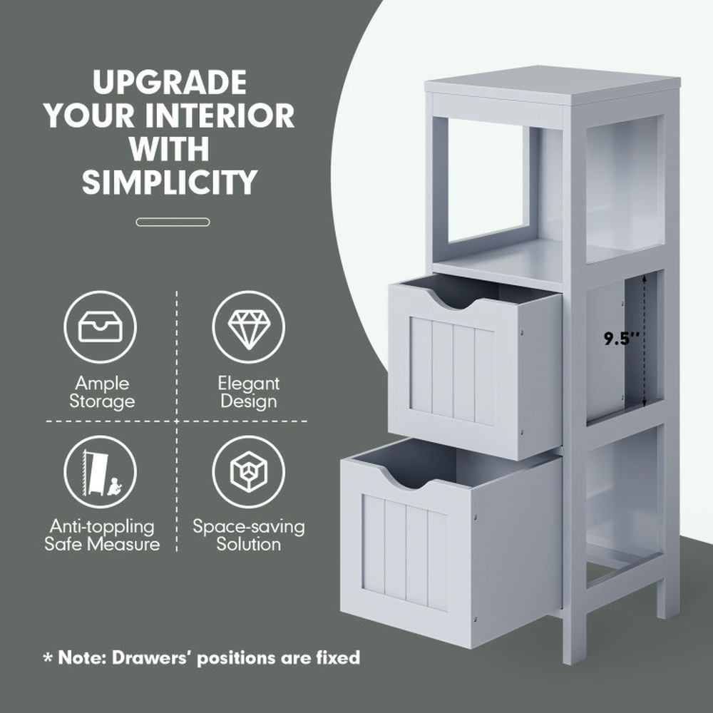 Finihen Bathroom Storage Cabinet, Bathroom Floor Cabinet, Bathroom Floor Storage Cabinet with 2 Drawers for Small Space, for Bathroom, Living Room, Bedroom, Kitchen, Gray Finihen Bathroom Storage Cabinet, Bathroom Floor Cabinet, Bathroom Floor Storage Cabinet with 2 Drawers for Small Space, for Bathroom, Living Room, Bedroom, Kitchen, Gray