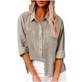 thumbnail image 2 of Womens Solid Color V Neck Loose Blouse Long Sleeve Casual Work Tunic with Pocket, 2 of 8