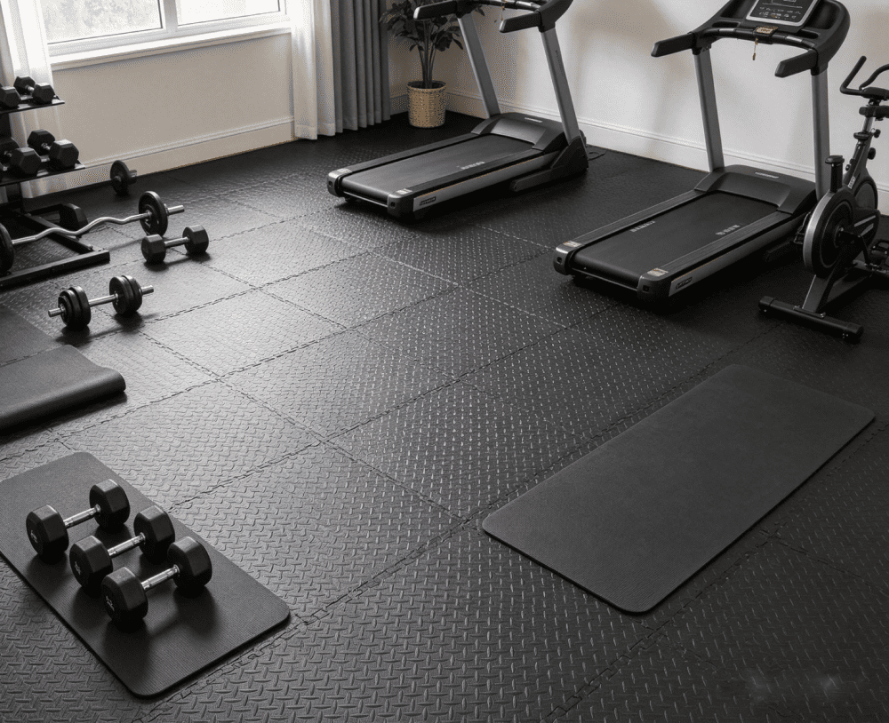 Wjsp Exercise Mat Black 24x24 in Tiles 0.75 in Thick EVA Interlocking Foam 96 sq ft for Home Gym Floor Padding