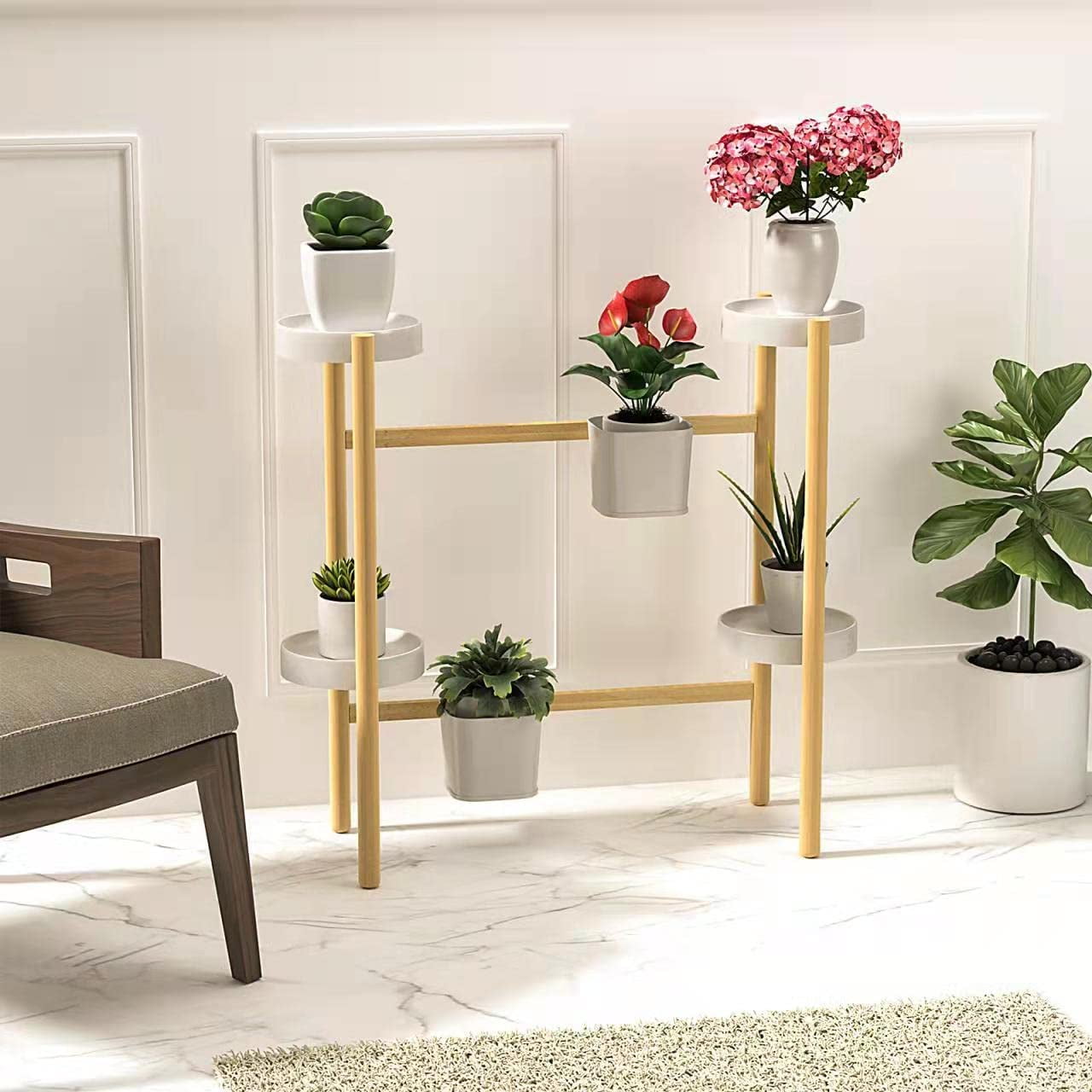 Kadyn Bamboo Plant Holder Indoor - Tall Corner Plant Stand - Flower and Plant Display Rack - Pot Holder Shelf - for Mini Gardens