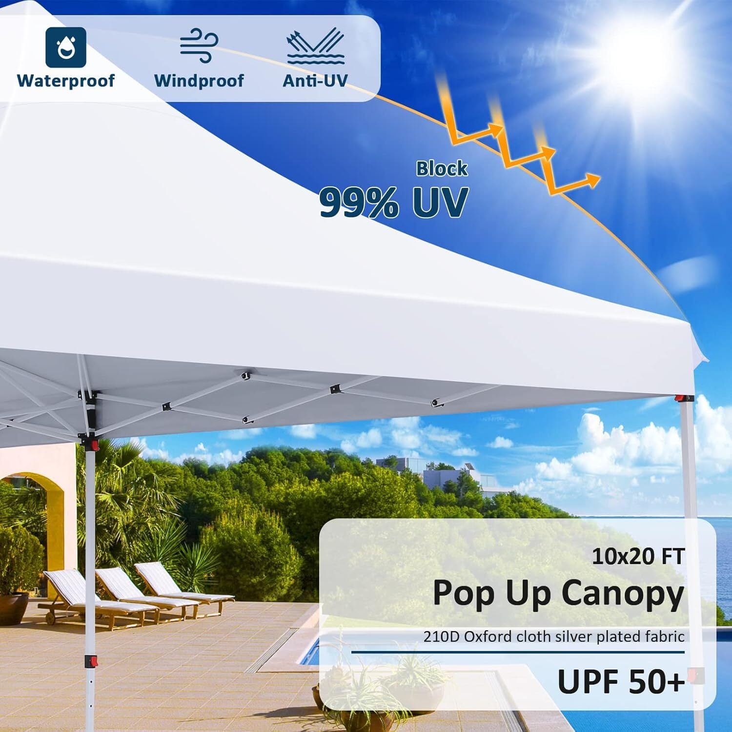SANOPY 10'x20' Ez Pop up Canopy Party Tent with 6 Sidewalls, Waterproof and Sun Shelter Heavy Duty Canopy for Market with Carry Bag, White