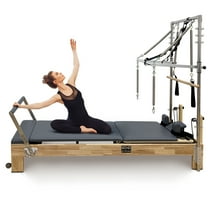 Pilates Reformer, Wooden Pilates Reformer Machine with Springs, Pilates Bed Strength Training Equipment for Home Use and Studio, Pilates Equipment with Reformer Box