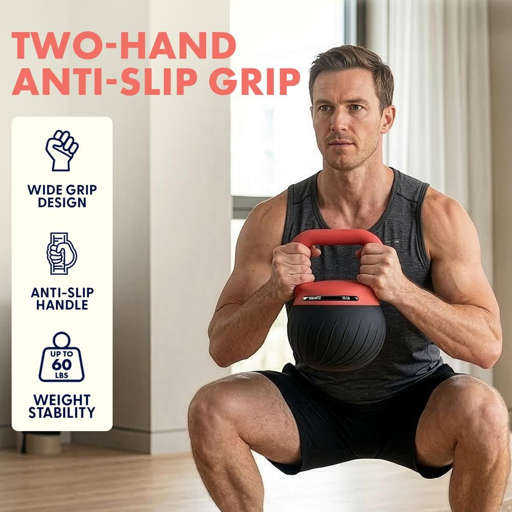 Squatz Soft Drop Kettlebell Set – 15, 20 & 25 lb Weights with Cushioned Base, Wide Grip Handle, Floor-Safe Design for Strength Training & Full Body Home Workouts