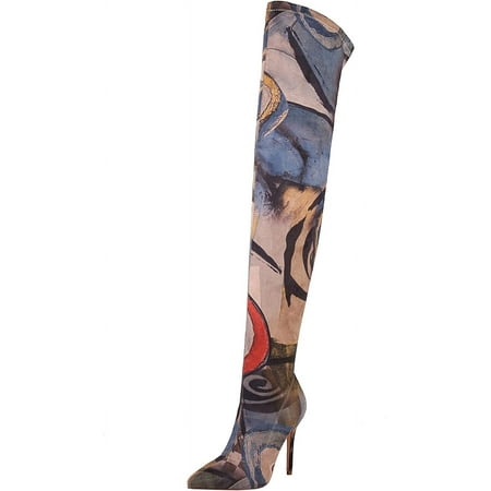 

Women s Sexy Printed Stretchy Thigh High Boots Pointy Toe Stiletto Heel Booties Over The Knee High Heel Boot