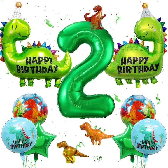 2nd birthday party decorations for s, dinosaur shaped balloons, jungle adventure theme, number 2 foil balloons, party supplies set, green