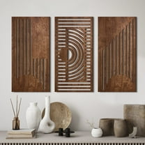 3 Pcs Geometric Wood Wall Art Decor Wooden Minimalist Wall Hanging Decor (8"x16") 3D Hollow Carved Craft Art Set Boho Abstract Wall Sculptures Panels Decoration for Home Living Room Bedroom Kitchen