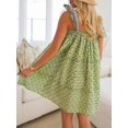 thumbnail image 2 of Green Floral Mini Tie Shoulder Sleeveless Square Neck Knot Cami Flowy Boho Vacation Beach Sundress, 2 of 6