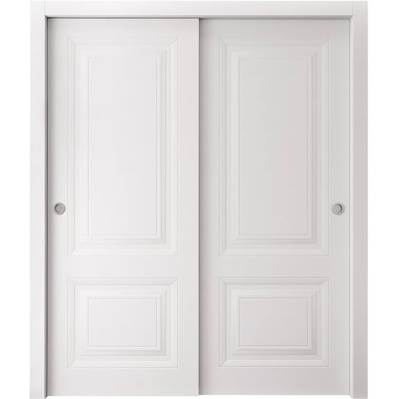 Sliding Closet Bypass Doors 36 x 80 inches | SELECT 2249 White | Rails Hardware Set | Wood Solid Bedroom Wardrobe Doors