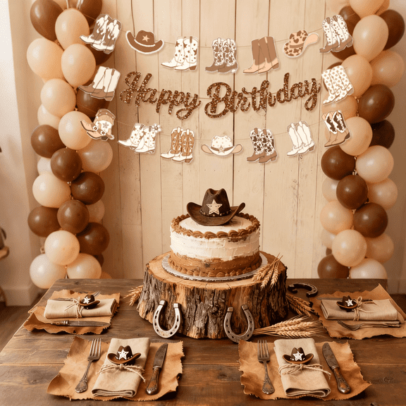 Western Cowboy Birthday Banner Decoration - Vintage Country Theme Party Decor, Perfect for Birthday Parties, Themed Celebrations, and Family Events