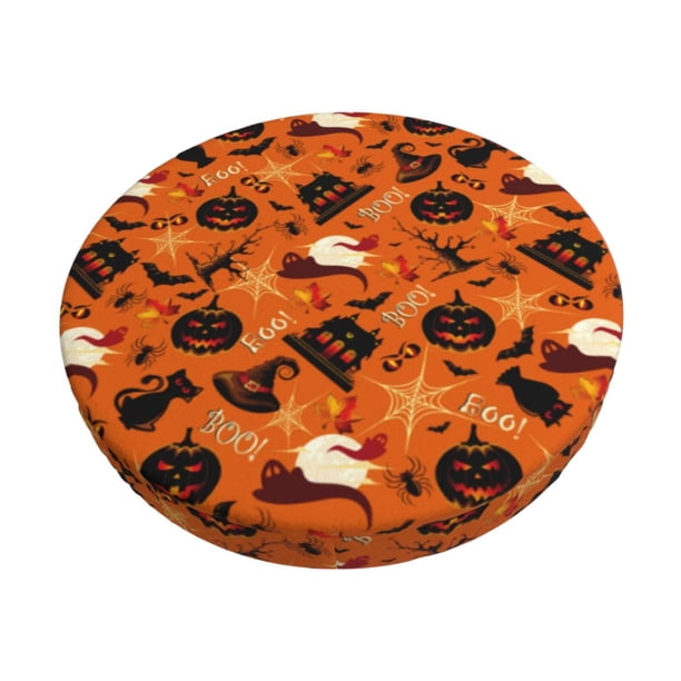 Balery Retro Halloween Fundas de asiento para taburete de bar redondo de tela de terciopelo ajustables que protegen de arañazos y manchas para sillas de 14 a 17 pulgadas.-13 inch