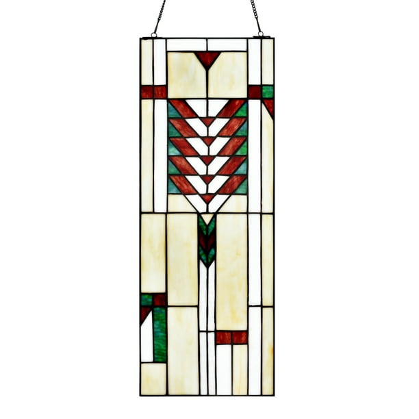 River of Goods 23 in. Vertical Prairie Stained Glass Window Panel in Ivory - Walmart.com