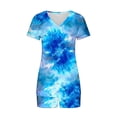 thumbnail image 4 of 2 Piece Pajamas Sets for Women Summer Tie-dye Outfits Short Sleeve Pleated V Neck Top and Shorts Set lounge Homewear (L, Blue 06), 4 of 5