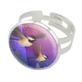 thumbnail image 1 of Christmas Holiday Chickadees Birds Silver Plated Adjustable Novelty Ring, 1 of 4