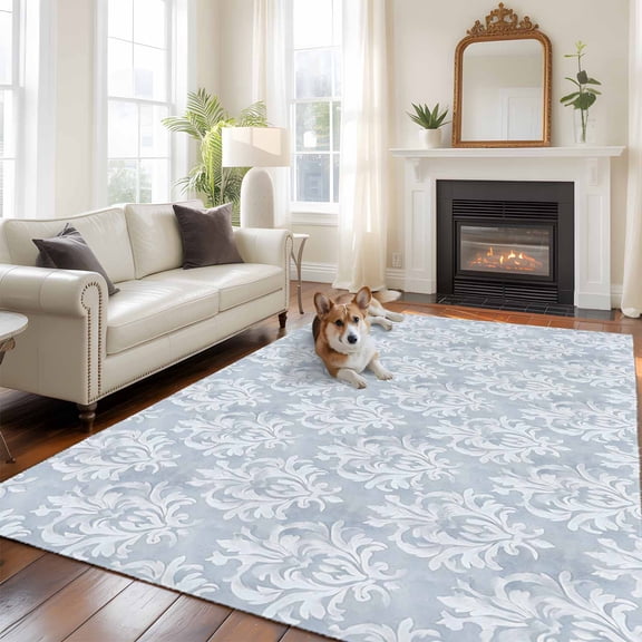 6'x9' Area Rugs, Haze Blue Boho Indoor Outdoor Area Rug for Living Room Bedroom, Neutral Middle Century Turkish Pattern Washable Bathroom Rugs Kitchen Floor Carpet Mats Home Decor Aesthetic