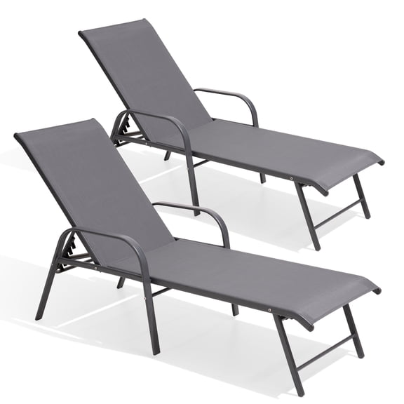 Crestlive Products 2‑Pack Outdoor Chaise Lounge Chairs – 5‑Position Aluminum Adjustable Patio Chaise Lounge with Rust Resistant Frame, Gray