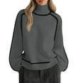 thumbnail image 2 of Women's Casual Round Neck Colorblock Pullover Sweater Loose Casual Long Sleeve Contrast Color Top for Fall and Winter, Comfortable and Fashionable, Ideal for Casual Use,Dark Gray,Size XL, 2 of 4