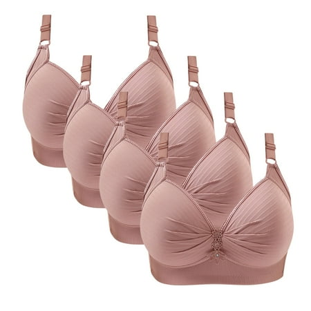 YWDJ Sleep Bras for Women Plus Size 4 Pack Closure in Back Comfortable Bras No Wires Bras Adjustable Straps Half Cup Push up Wrap Sleep Bras Padded Comfy Bras Solid Comfy Bras Pink 44