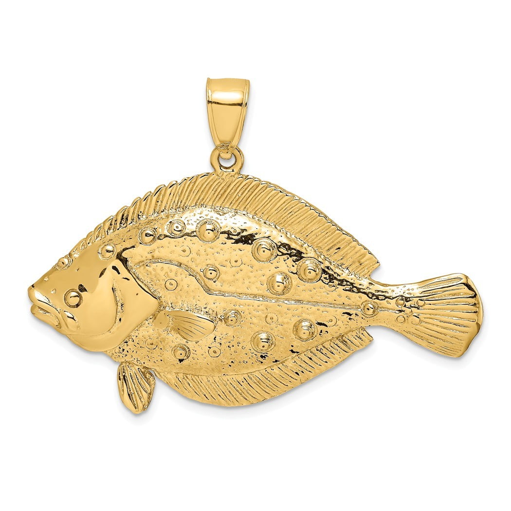 Jewelry 14k Gold 3 d Flounder Animal Sealife Fish Charm Pendant