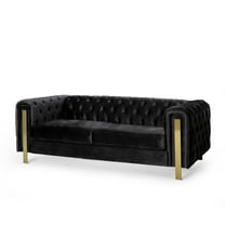 Noble House Addyston Velvet Tufted 3 Seater Sofa, Black and Gold