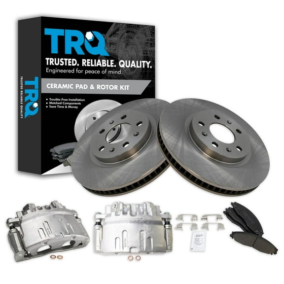 TRQ Front Brake Calipers Ceramic Pads & Rotors Fits 2003-2007 Cadillac CTS BKA25231