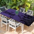 thumbnail image 2 of Halloween Table Cloths for 8 Foot Rectangle Tables, Fall Horror Spooky Bats Gradient Black Purple Patio Waterproof Elastic Fitted Tablecloths, Washable Rectangular Table Cover for Camping, 2 of 8