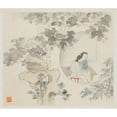 thumbnail image 2 of Hua Yan 14x12 Black Ornate Wood Framed Double Matted Museum Art Print Titled: Two Women Sit at a Table Within a Circle Visible in a Landscape (1700s), 2 of 5