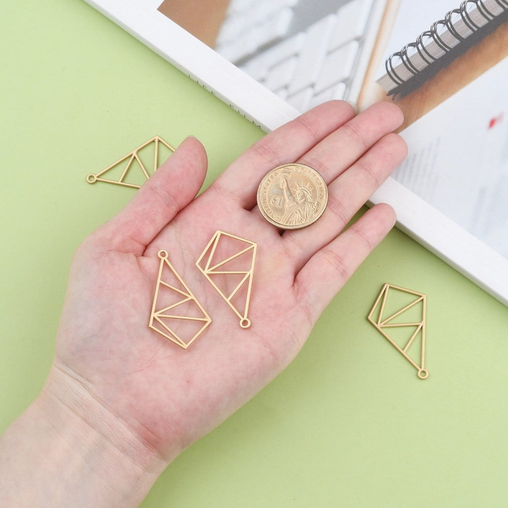Smooth Surface Alloy Open Back Bezel Pendants For DIY UV Resin Epoxy Resin Pressed Flower Jewelry Quadrangle Matte golden color 40x24x1.5mm Hole: 1.8mm