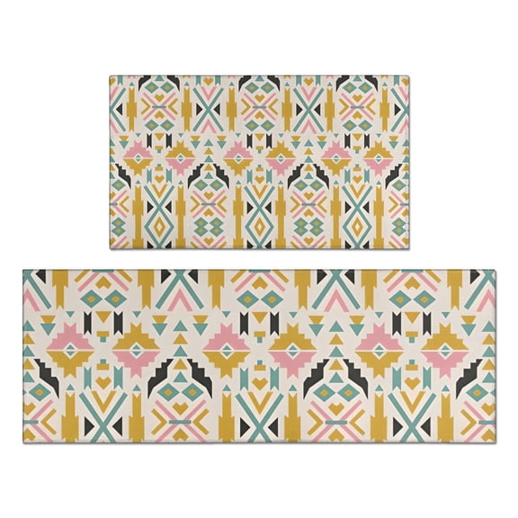 Multicolor Ethnic Geometric Pattern Kitchen Rugs Sets Of 2,Anti Fatigue Kitchen Mat Rugs Non Slip Washable,Decorative Kitchen Floor Mats for Kitchen,Sink,Laundry,17"x30" 17"x47"