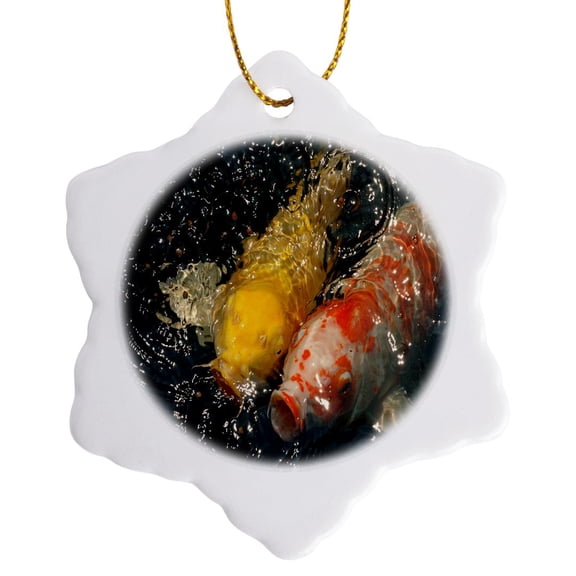3drose, Pair of Koi with Mouths Open White, 3 inch Snowflake Porcelain Ornament