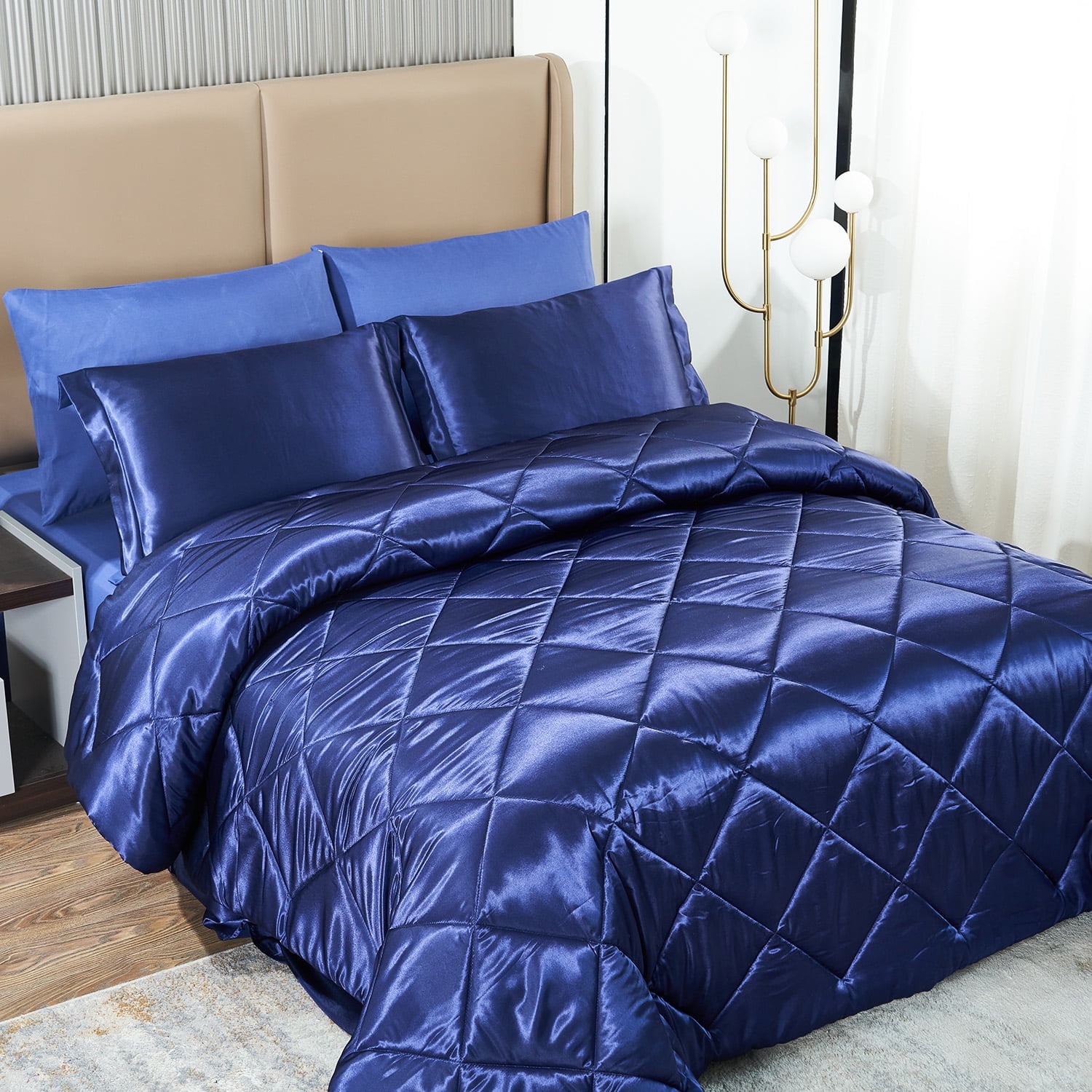 JML Luxury Satin 6-Piece Comforter Set, Twin Size, Silky Satin Bed In A Bag, Down Alternative