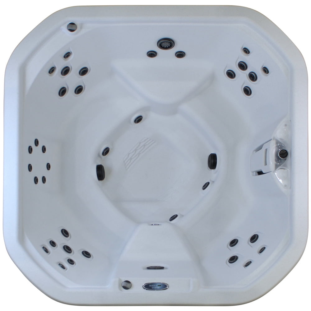 Ignite 7‑Person 65‑Jet Performance Hot Tub – 240V, Stainless Steel Heater, Ozone System, Waterfall & LED Lighting (White/Mocha)