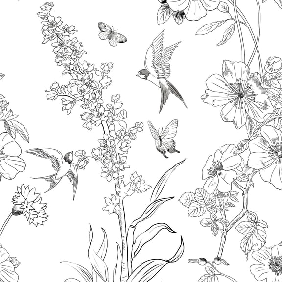 DAZLUTE Floral Wallpaper Peel and Stick Wallpaper Black White Wallpaper Self Adhesive Removable Contact Paper, 17.32" x 590"