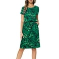 thumbnail image 4 of CALIPESSA Women Summer Flower Print Casual Hide Belly Drawstring Knee Length Dress, 4 of 5