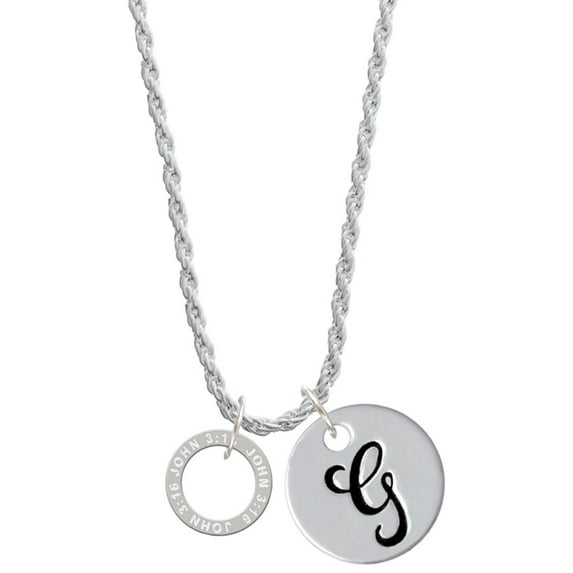 Delight Jewelry Silvertone John 3:16 Eternity Ring Silvertone Script Initial Disc - G - Charm Necklace, 20"+3"