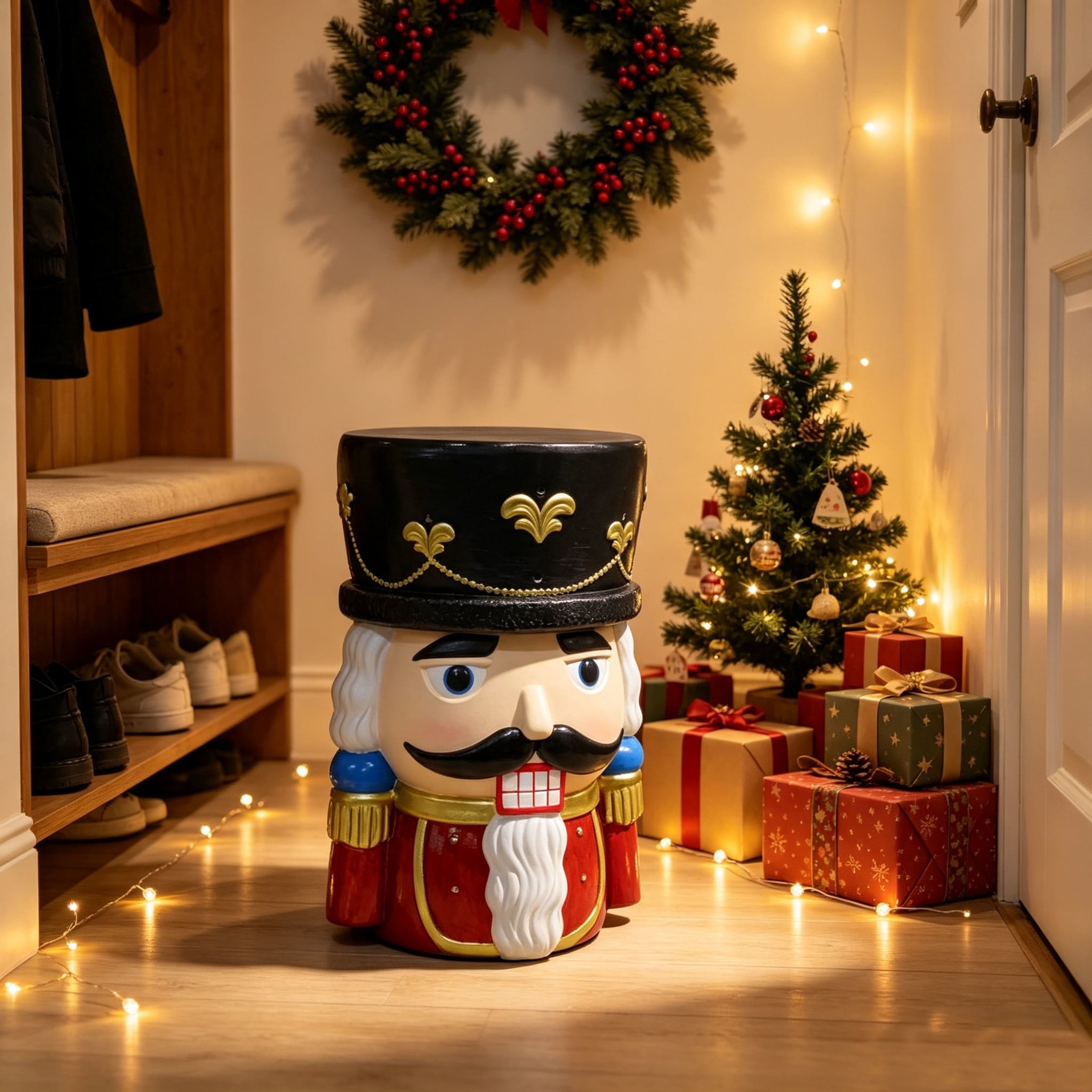 Noble House Nutcracker Stool, Cute Animal Side Table Decor, Outdoor Creative Figurine Seat for Patio, Garden, Multicolor
