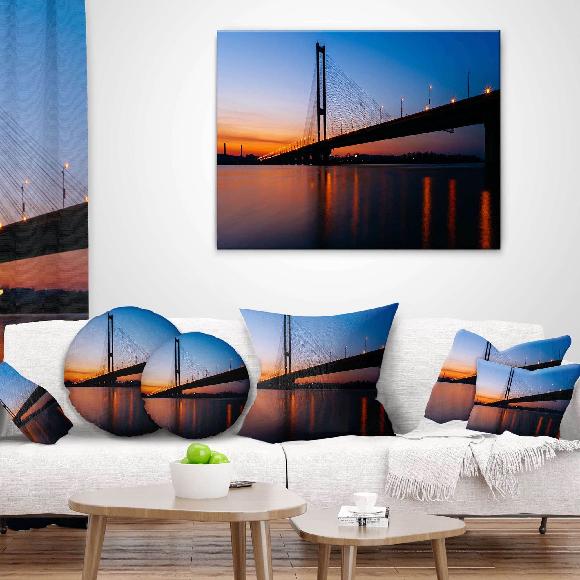 Designart Southern Bridge Panorama in Kiev - Cityscape Throw Pillow - 18x18