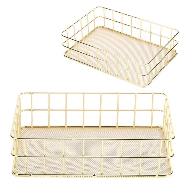Cesta de comestibles, Cesta de almacenamiento de hierro dorado Cesta de almacenamiento Cesta de malla de alambre Rendimiento sólido