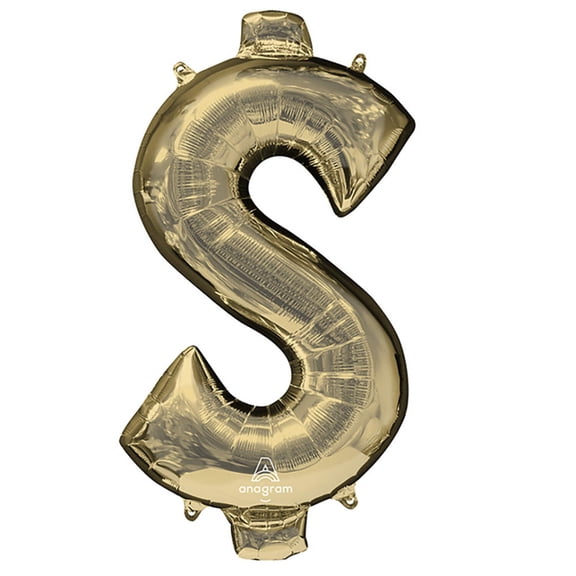 34 inch Symbol $ - Anagram - White Gold Foil Mylar Balloon - Party Supplies Decorations