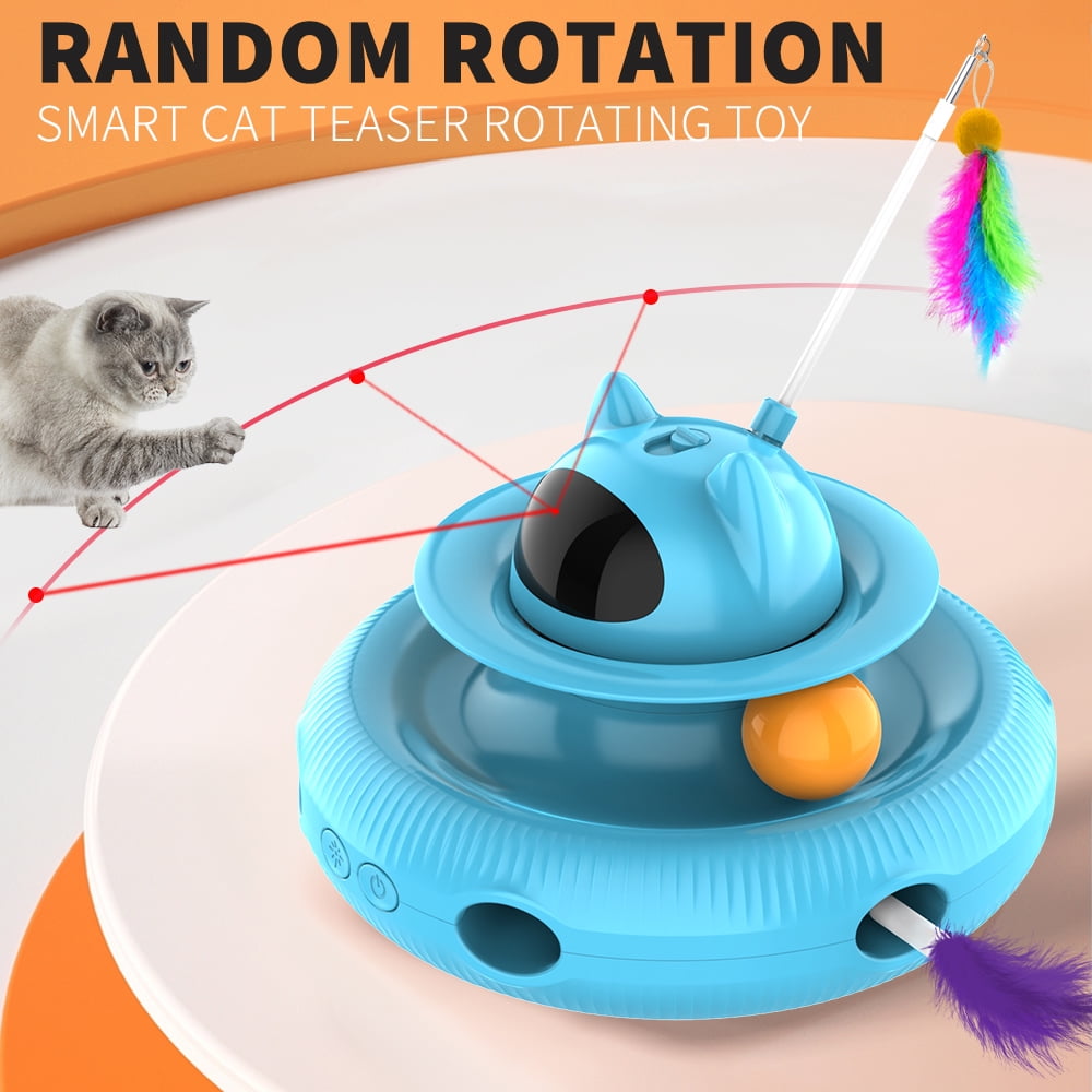 Cornmi 4 in 1 Indoor Interactive Cat Toy with Laser & Retractable Feather Wand, USB Rechargeable, Blue