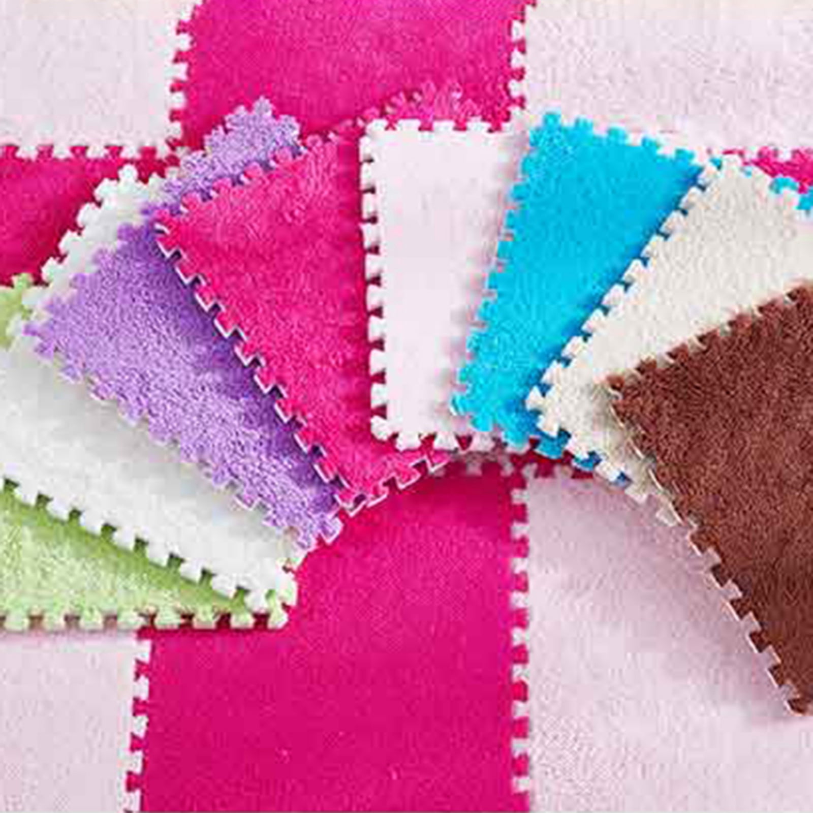 10PCS Plush Puzzle Foam Floor Mat for Kids- Thick Interlocking Fluffy Tiles with Border,Square Rug Split Joint Soft Climbing Carpet Mats Shaggy Area Rug for Room Floor-11.8 Inch