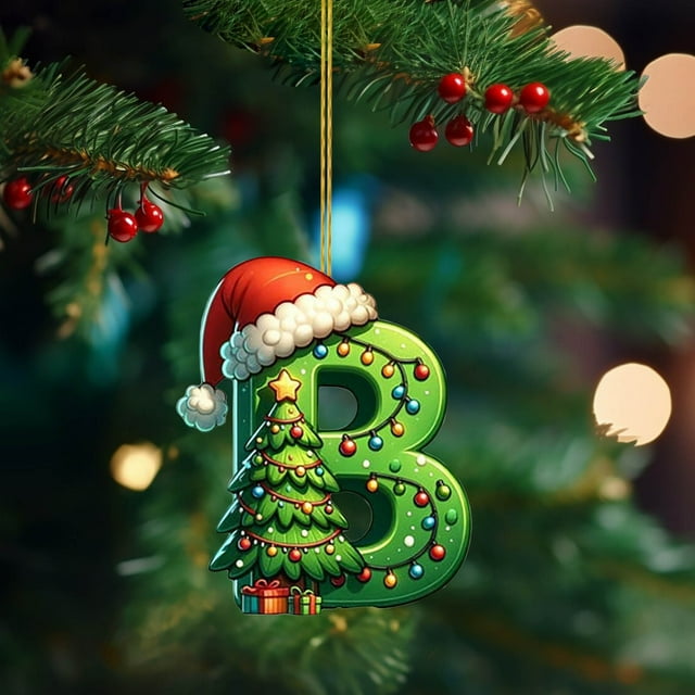 Adornos navideños, adornos navideños, regalos navideños, árbol de Navidad acrílico 2D, colgante de 26 letras, regalo decorativo, colgantes para fiestas navideñas familiares.