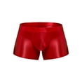 thumbnail image 5 of Mufeng Mens Oil Shiny Glossy Shorts Swimwear Sport Fitness Gym Bottoms Boxer Shorts Underwear Burgundy L, 5 of 6